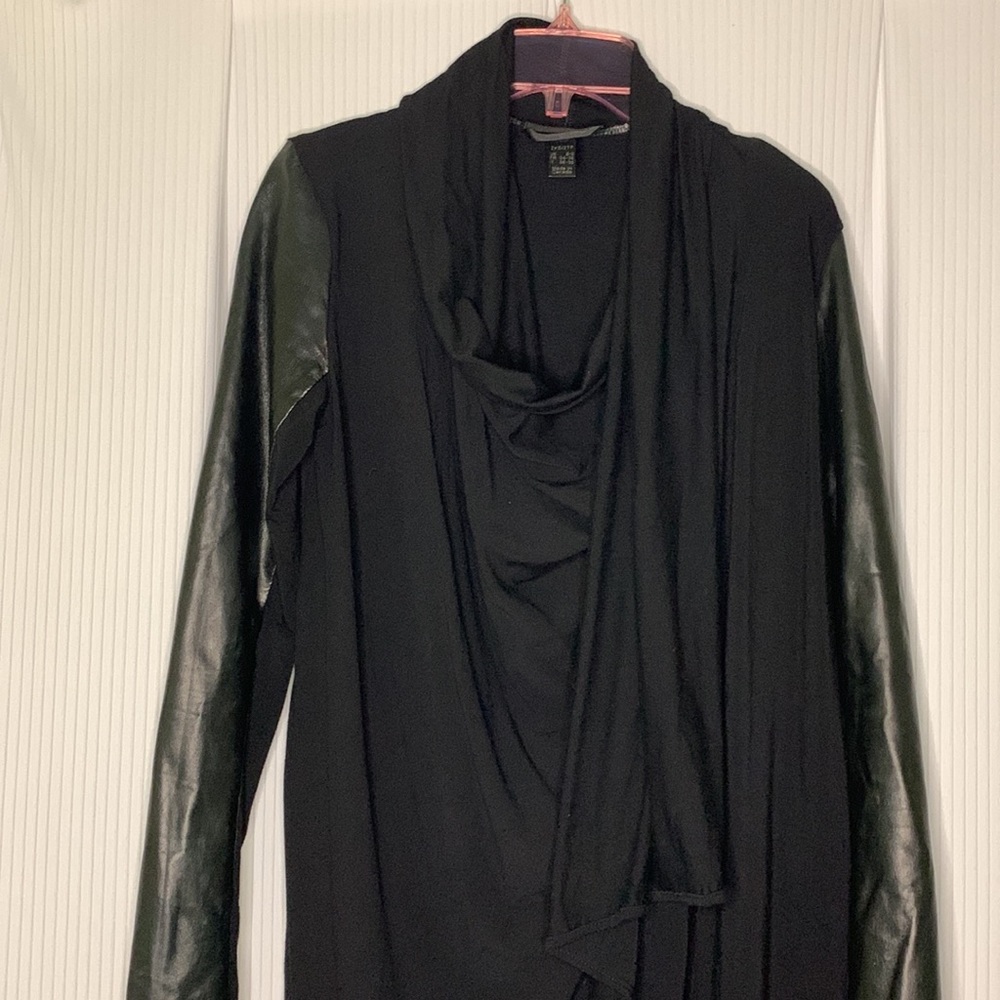 Danier Leather Cardigan Super Soft Leather Sleeves Fabric Body Black XXS
